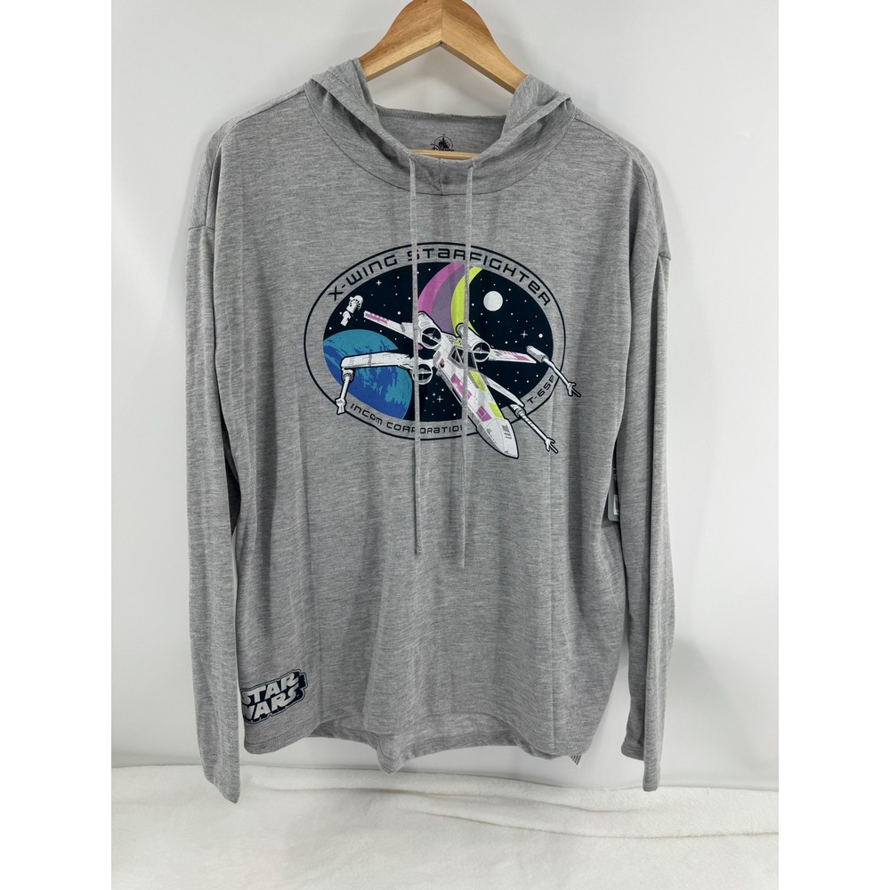 New Disney Parks Star Wars Hoodie Size M Gray X-Wing Starfighter Pullover